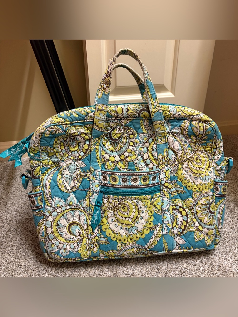 Vera Bradley Turquoise Floral Paisley Quilted Laptop Tote